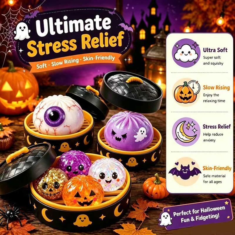 Cute Halloween scary ghost Maruko squeeze toy set, portable stress-relief hand squeeze toys