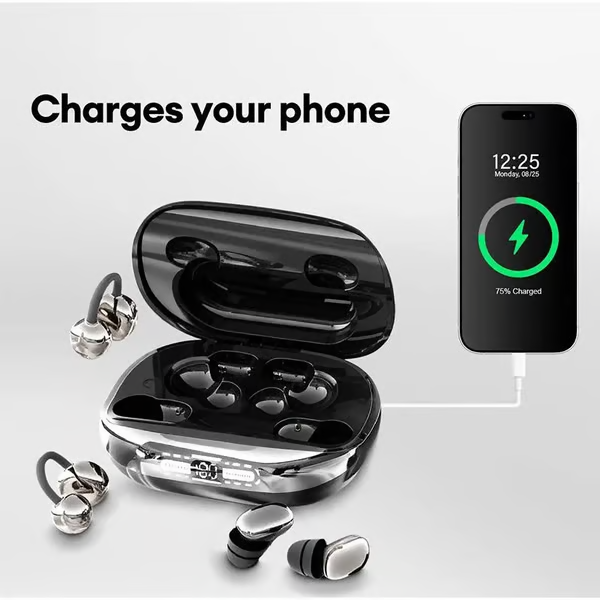 3-in-1 Wireless Earbuds with Power Bank Charging Case | 4 Clip-On & Sleep Earbuds, Noise Cancelling & IPX5 Water Resistant