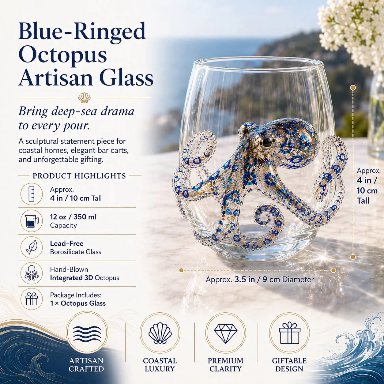 Bring the Ocean to Every Sip with Stunning 3D Artisan Glassware 🌊