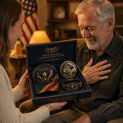 Anniversary Patriotic Eagle 3-Piece Gift Set – Embroidered Cap, Coin & Bracelet