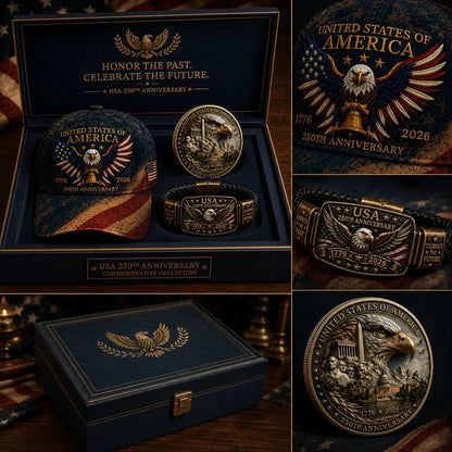 Anniversary Patriotic Eagle 3-Piece Gift Set – Embroidered Cap, Coin & Bracelet