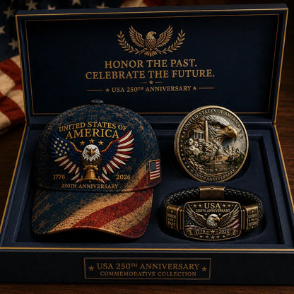 Anniversary Patriotic Eagle 3-Piece Gift Set – Embroidered Cap, Coin & Bracelet